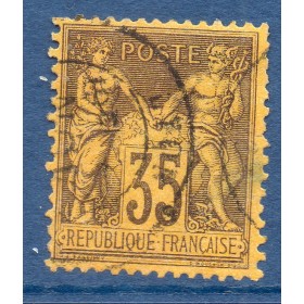 Timbre France Yvert No 93a Type II Sage 35c violet-noir s. orange Oblitéré