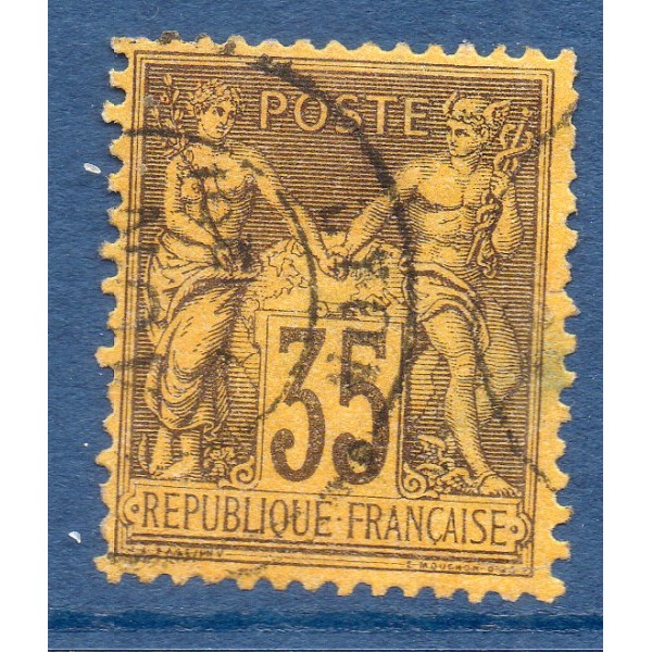 Timbre France Yvert No 93a Type II Sage 35c violet-noir s. orange Oblitéré