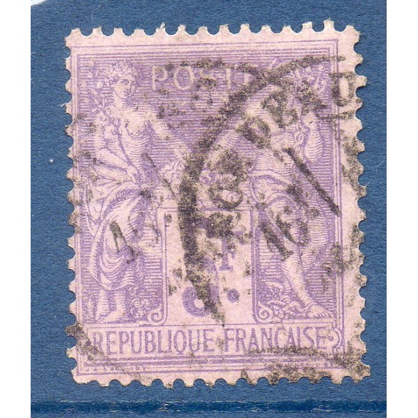 Timbre France Yvert No 95a Type II Sage 5fr lilas-rose s. lilas pâle Oblitéré