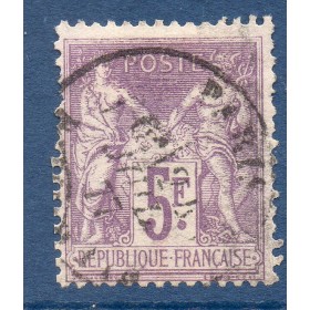 Timbre France Yvert No 95 Type II Sage 5fr violet s. lilas Oblitéré