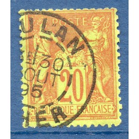 Timbre France Yvert No 96a Type II Sage 20c garance s. vert Oblitéré