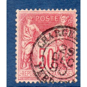 Timbre France Yvert No 98 Type II Sage 50c rose Oblitéré