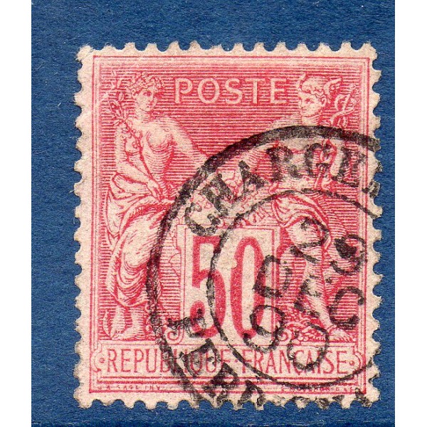 Timbre France Yvert No 98 Type II Sage 50c rose Oblitéré