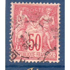 Timbre France Yvert No 98 Type II Sage 50c rose Oblitéré