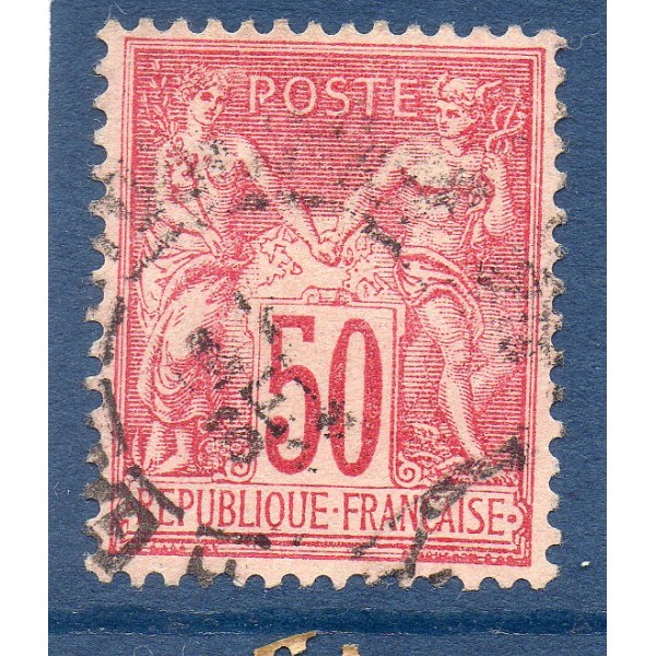 Timbre France Yvert No 98 Type II Sage 50c rose Oblitéré