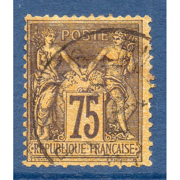 Timbre France Yvert No 99 Type II Sage 75c violet s. orange Oblitéré