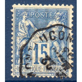 Timbre France Yvert No 101 Type II Sage 15c bleu Oblitéré
