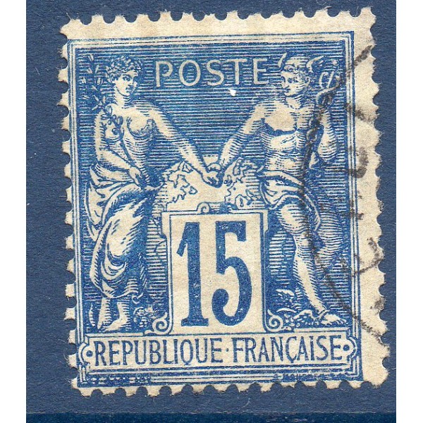 Timbre France Yvert No 101a Type II Sage 15c bleu foncé Oblitéré