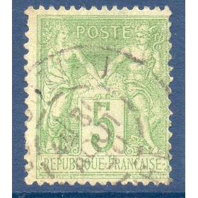 Timbre France Yvert No 102 Type I Sage 5c vert-jaune Oblitéré