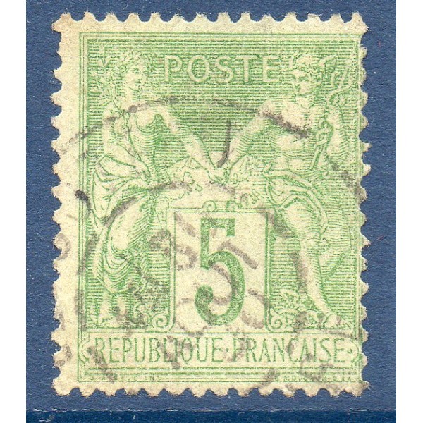 Timbre France Yvert No 102 Type I Sage 5c vert-jaune Oblitéré