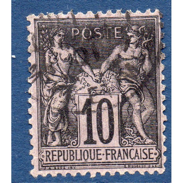 Timbre France Yvert No 103 Type I Sage 10c noir s. lilas Oblitéré