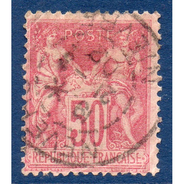 Timbre France Yvert No 104 Type I Sage 50c rose Oblitéré