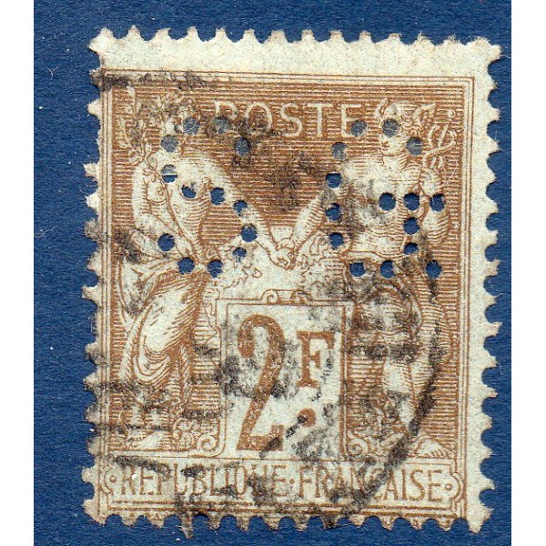 Timbre France Yvert No 105 Type I Sage 2fr bistre s. azuré Oblitéré