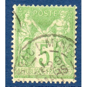 Timbre France Yvert No 106 Type II Sage 5c vert-jaune Oblitéré