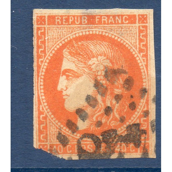 Timbre France Yvert No 48 Émission de Bordeaux 40c orange Oblitéré gros chiffres