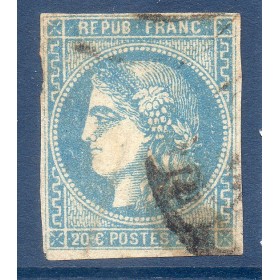 Timbre France Yvert No 46B Émission de Bordeaux 20c bleu Oblitéré