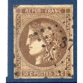 Timbre France Yvert No 47 Émission de Bordeaux 30c brun Oblitéré petits chiffres des gros chiffres