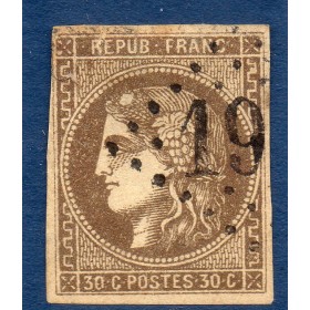 Timbre France Yvert No 47 Émission de Bordeaux 30c brun Oblitéré gros chiffres