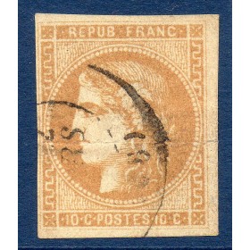 Timbre France Yvert No 43A Émission de Bordeaux 10c bistre Oblitéré CaD type 17