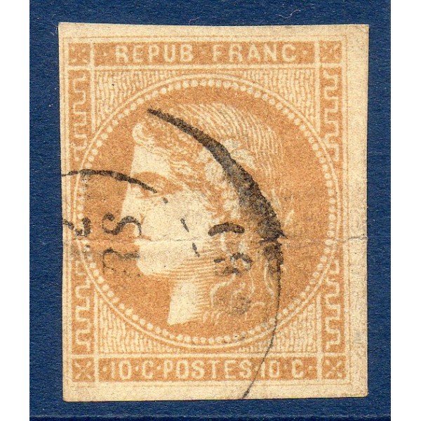 Timbre France Yvert No 43A Émission de Bordeaux 10c bistre Oblitéré CaD type 17