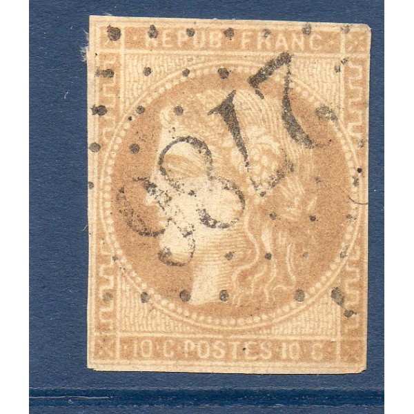 Timbre France Yvert No 43A Émission de Bordeaux 10c bistre Oblitéré gros chiffres