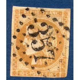 Timbre France Yvert No 43Bd Émission de Bordeaux 10c bistre-brun Oblitéré gros chiffres