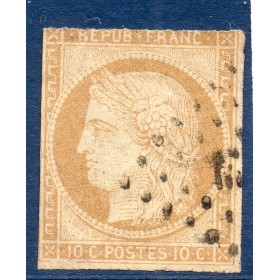 Timbre France Yvert No 43B Émission de Bordeaux 10c bistre-jaune Oblitéré