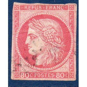 Timbre France Yvert No 49 Émission de Bordeaux 80c rose Oblitéré