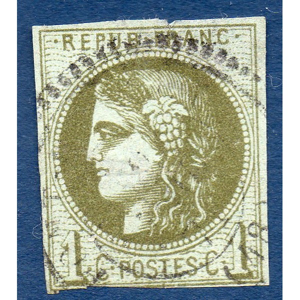 Timbre France Yvert No 39C Émission de Bordeaux 1c olive Oblitéré cachet à date