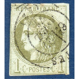 Timbre France Yvert No 39B Émission de Bordeaux 1c olive Oblitéré CaD type 17