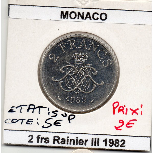 Monaco 2 Francs 1982 Sup, Gad.151 Rainier III