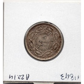 Tunisie, 5 francs 1939 - 1358 AH Sup, Lec.309 Ahmed Bey
