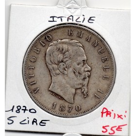 Italie 5 Lire 1870 M BN TTB, KM.8 VITTORIO EMANUELE