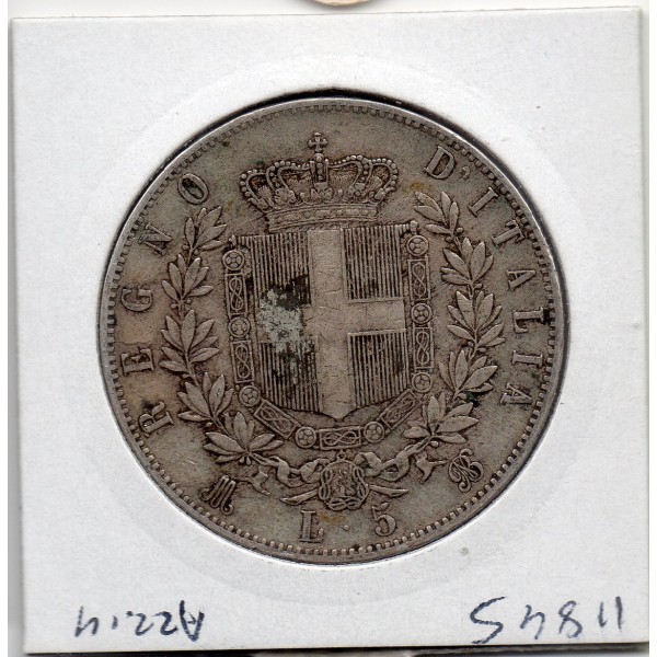 Italie 5 Lire 1870 M BN TTB, KM.8 VITTORIO EMANUELE
