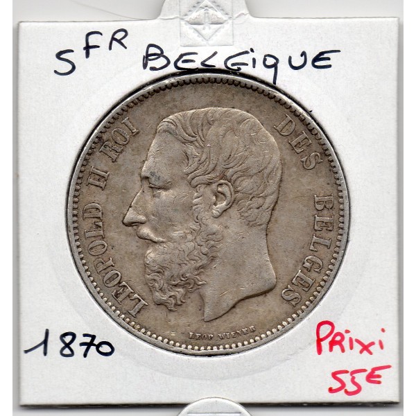 Belgique 5 Francs 1870 TTB+, KM.24 Leopold II