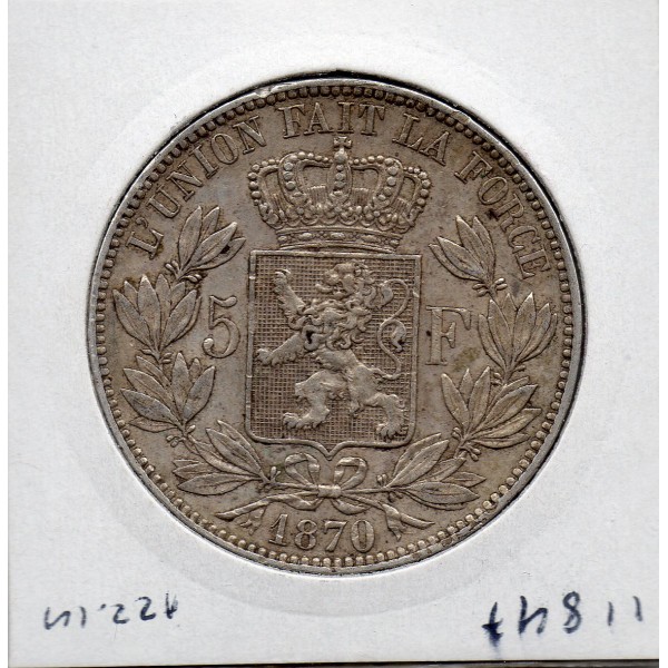 Belgique 5 Francs 1870 TTB+, KM.24 Leopold II