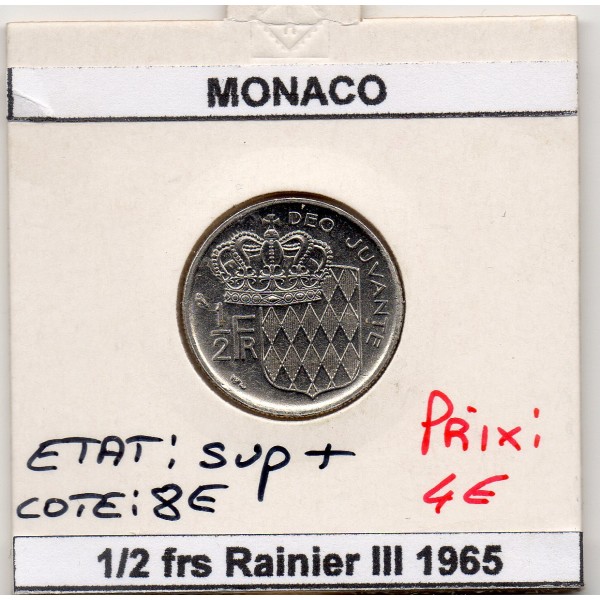Monaco 1/2 Franc 1965 Sup+, Gad.149 Rainier III