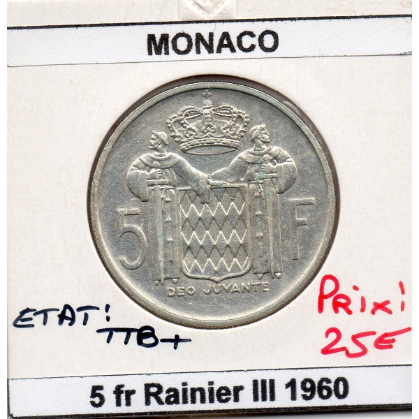 Monaco 5 Francs 1960 TTB+, Gad.152 Rainier III