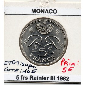 Monaco 5 Francs 1982 Sup+, Gad.153 Rainier III