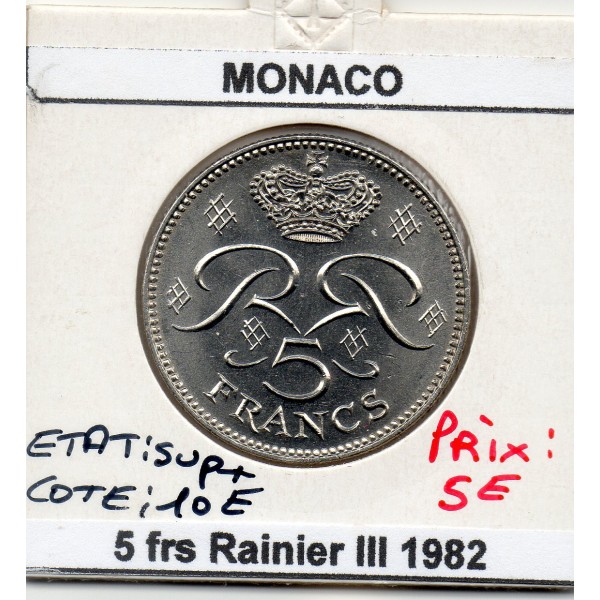 Monaco 5 Francs 1982 Sup+, Gad.153 Rainier III