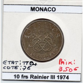 Monaco 10 Francs 1974 TTB+, Gad.157 Rainier III