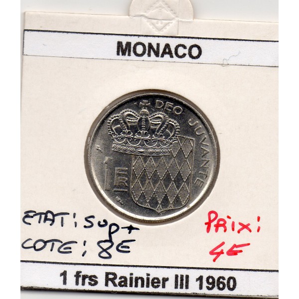 Monaco 1 Franc 1960 Sup+, Gad.150 Rainier III