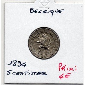 Belgique 5 centimes 1894 en Francais lion normal TTB+, KM.40 Leopold II