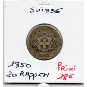 Suisse 20 rappen 1850 TTB-, KM.7 Ecusson