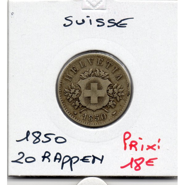 Suisse 20 rappen 1850 TTB-, KM.7 Ecusson