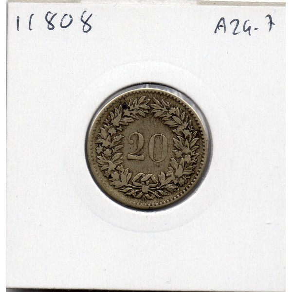 Suisse 20 rappen 1850 TTB-, KM.7 Ecusson
