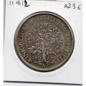 Allemagne 5 reichsmark 1927 A, TTB KM.56 Weimar, chêne