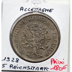 Allemagne 5 reichsmark 1928 A, TTB KM.56 Weimar, chêne