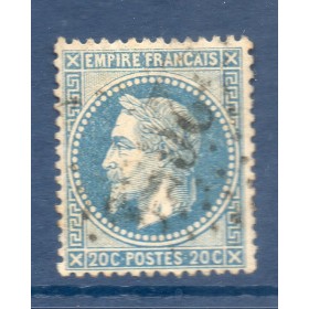 Timbre France Yvert No 29A Empire Lauré 20c bleu Oblitéré gros chiffres