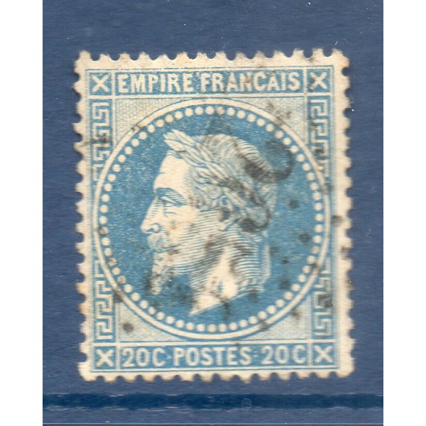 Timbre France Yvert No 29A Empire Lauré 20c bleu Oblitéré gros chiffres